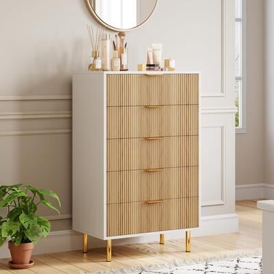 Garvee "5 Drawer Dresser for Bedroom, 48"" Tall Dresser Chest of Drawers, Modern Wood Storage Dresser Organizer"