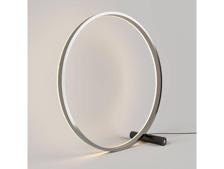 s.luce Led-Tischlampe Ring Direkt/Indirekt Schwarz/Aluminium Ø 60cm, Schwarz, Alufarben, Metall, Rund, LED integrated, 60x60x3.3 cm, Lampen & Leuchten, Innenbeleuchtung, Tischlampen