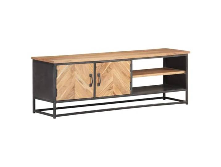 GKMBCVDFR TV-Schrank 120x30x40 cm Massivholz Akazie mit Stahlgestell Massivholz Akazie, Stahlgestell, Staufach, industrieller Stil, einzigartige Maserung