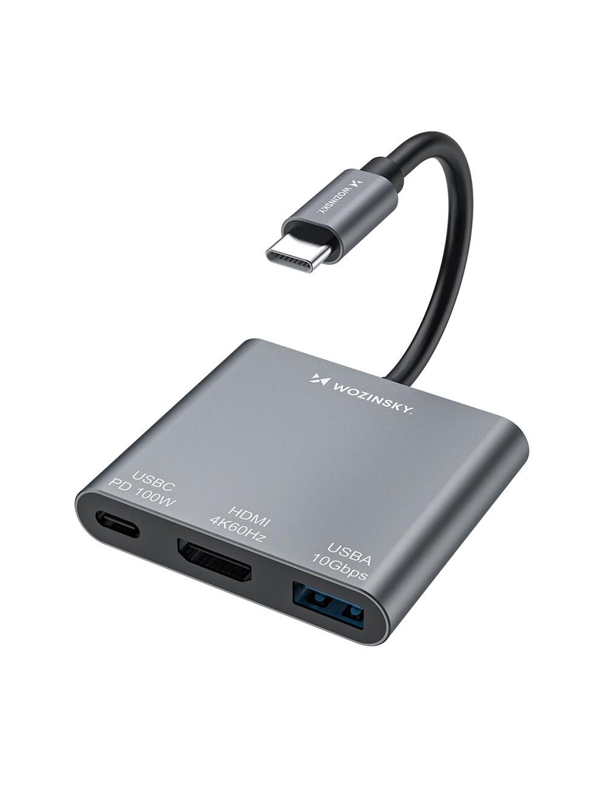 Wozinsky WHCH-01 USB-C PD 100W HDMI 4K@30Hz USB-A 10Gbps Hub - Grey USB-Hubs - USB 3.0 - 3 - Grau