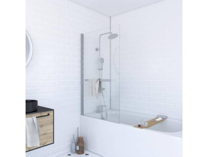 AURLANE Pare-Baignoire Pivotant avec Porte-Serviette 85x150cm - Profilé Chrome - Verre 6mm - TSHAPE Chromed