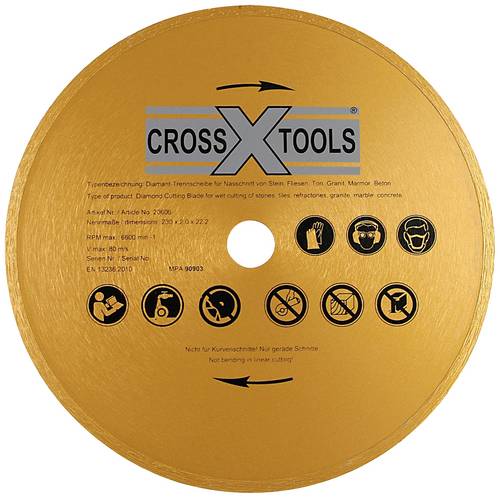 CrossTools 20606 Diamantscheibe 230 x 25,40mm Durchmesser 230mm Bohrungs-Ø 25.4mm Fliesen, Beton, Granit, Stein, Marmor, Ton