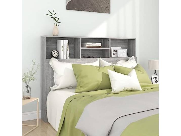 KTHLBRH Kopfteil mit Fächern, Sonoma-Grau, aus mehrschichtigem Holz, modernes Design mit vier oberen Fächern, robuste und langlebige Struktur