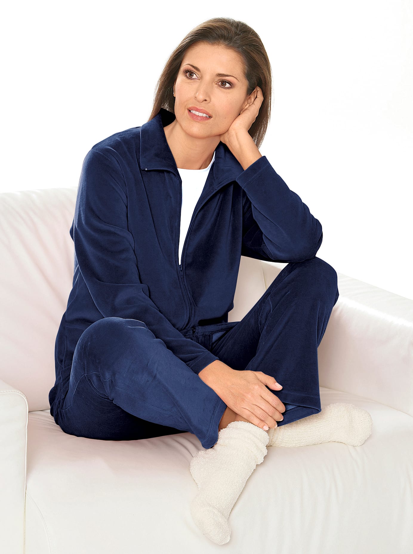 Hausanzug COMTESSA, Damen, Gr. 18/19, blau (nachtblau), 80% Baumwolle, 20% Polyester, Homewear-Sets Hausanzug nachtblau 18/19