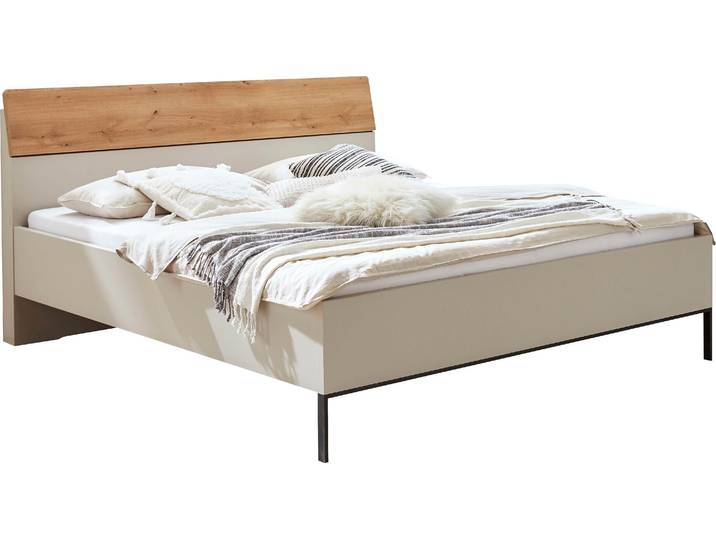 Futonbett WIEMANN Asti , beige (champagner, dekor, absetzungen in bianco, eiche, nachbildung, champagner, dekor), B:209cm H:103cm L:224cm, Betten, Futonbett, Absetzungen in Bianco-Eiche-Nachbildung, Kufe in Schiefer