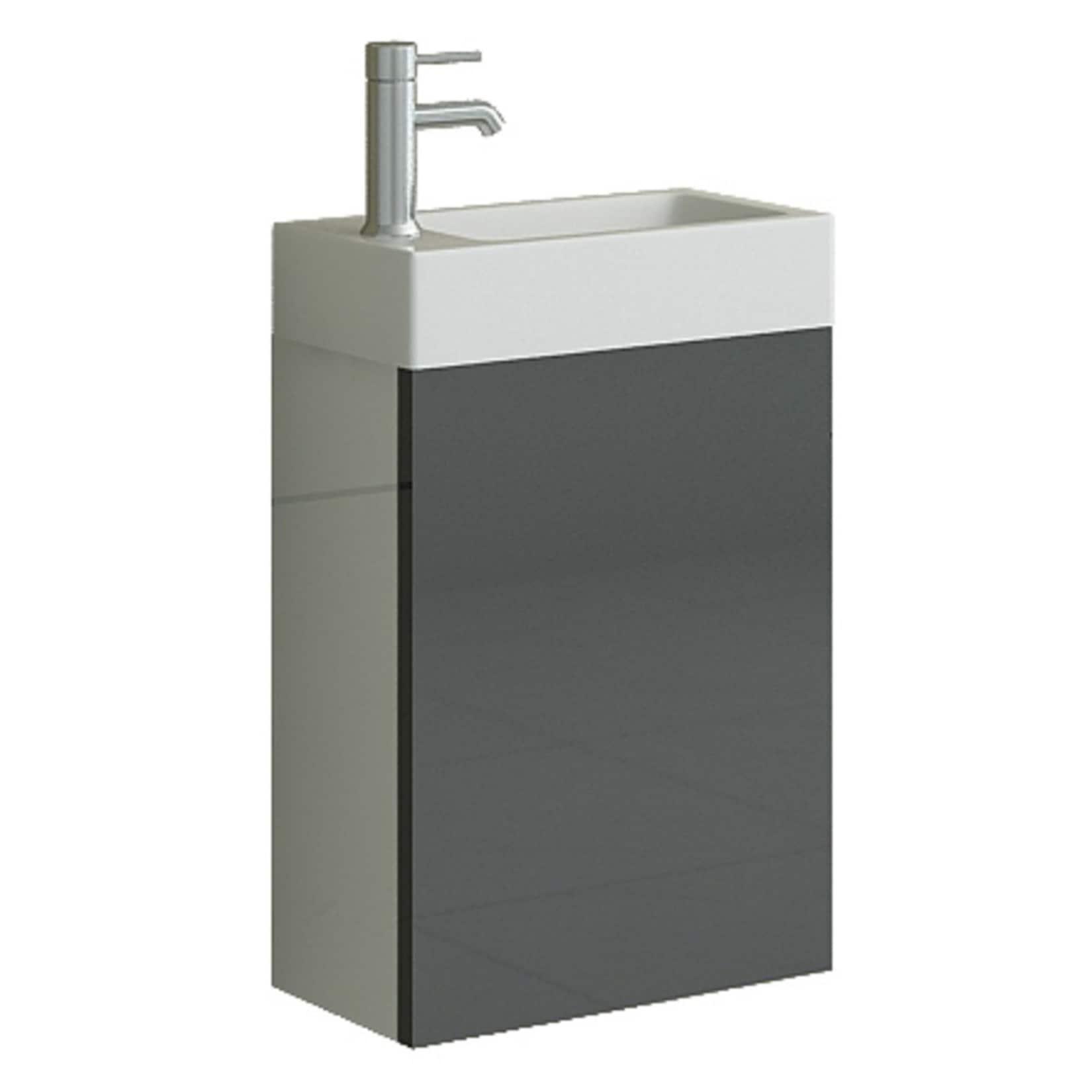 Aarau Badset Gäste WC Badmoebel grau Hochglanz Waschbecken schmal SMC Waschtisch Unterschrank