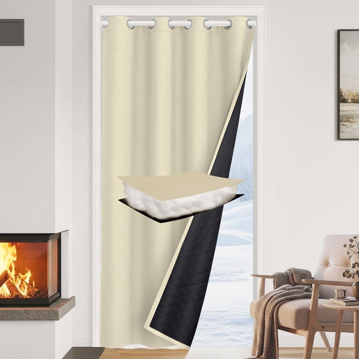 Isolerend deurgordijn beige 132 x 203 cm