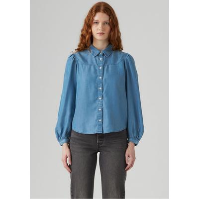 Langarmbluse LEVI'S, Damen, Gr. S (36), beige (bright mid stone), Web, Obermaterial: 60% Lyocell, 40% Baumwolle, weit taillenbedeckt, Puffärmel, Blusen, Mit Puffärmel