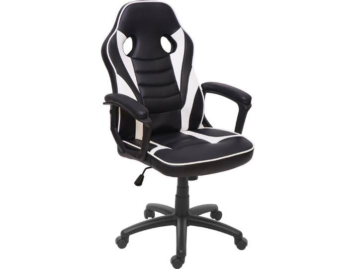 Bürostuhl HWC-F59, Schreibtischstuhl Drehstuhl Racing-Chair Gaming-Chair, Kunstleder schwarz/weiß