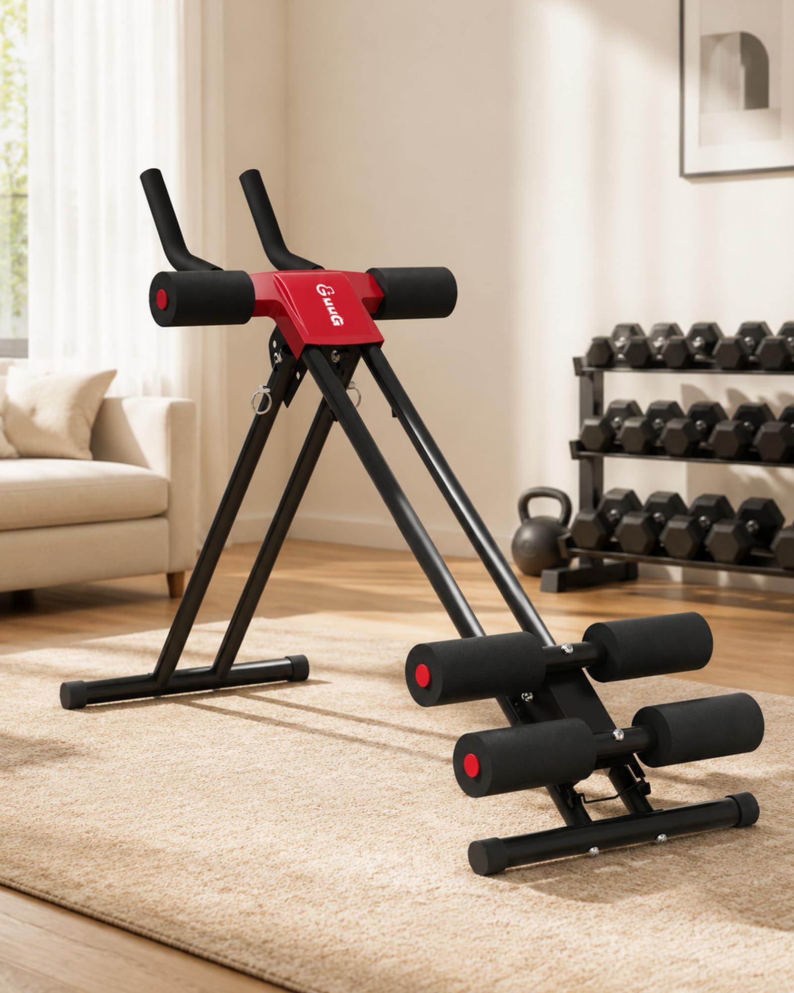 Faltbarer Bauchmuskeltrainer, rot - 4 Widerstandsstufen - Kompaktes Fitnessgerät für den Heimgebrauch
