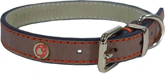 Luxury Leather 18 - 22 Brown Leather Dog Collar