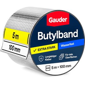 Gauder Dichtungsband BT-5x100, Alu-Butylband, selbstklebend, wasserdicht, silber, 100mm x 5m