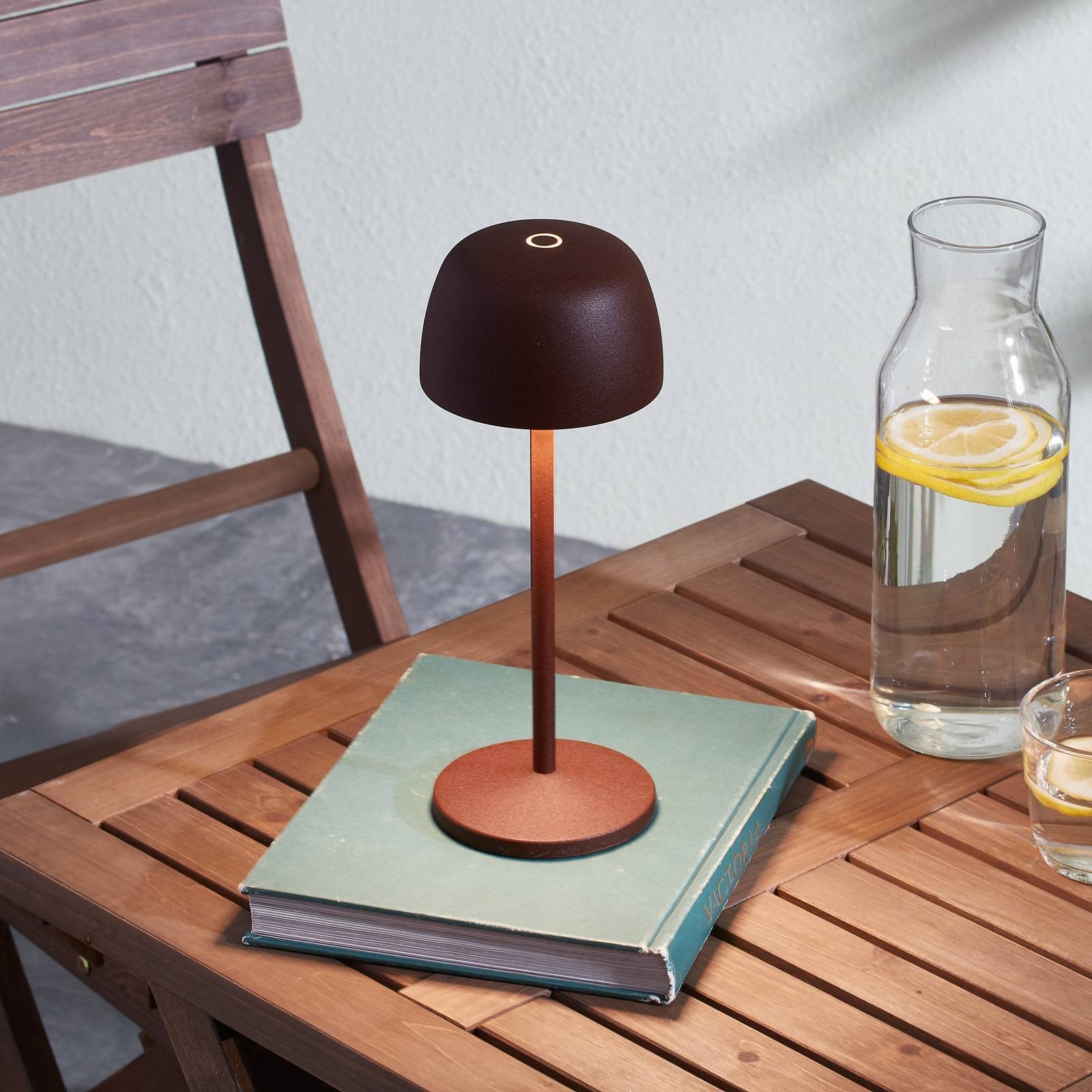 Lindby Arietty LED tafellamp, Bruin, Aluminium, Dimbaar, Oplaadbaar