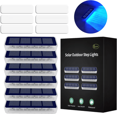Inspire Curations IP68 Solar LED Step Light Anti Theft Outdoor Stair And Deck Lamp 6 Pack Blue