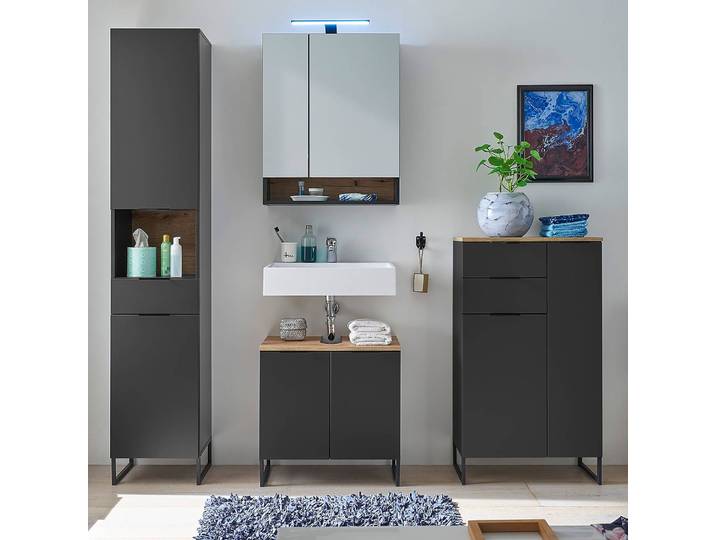 Badezimmerset 4-teilig - 158 cm 158 x 195 x 35cm Schwarz/Matt Schwarz