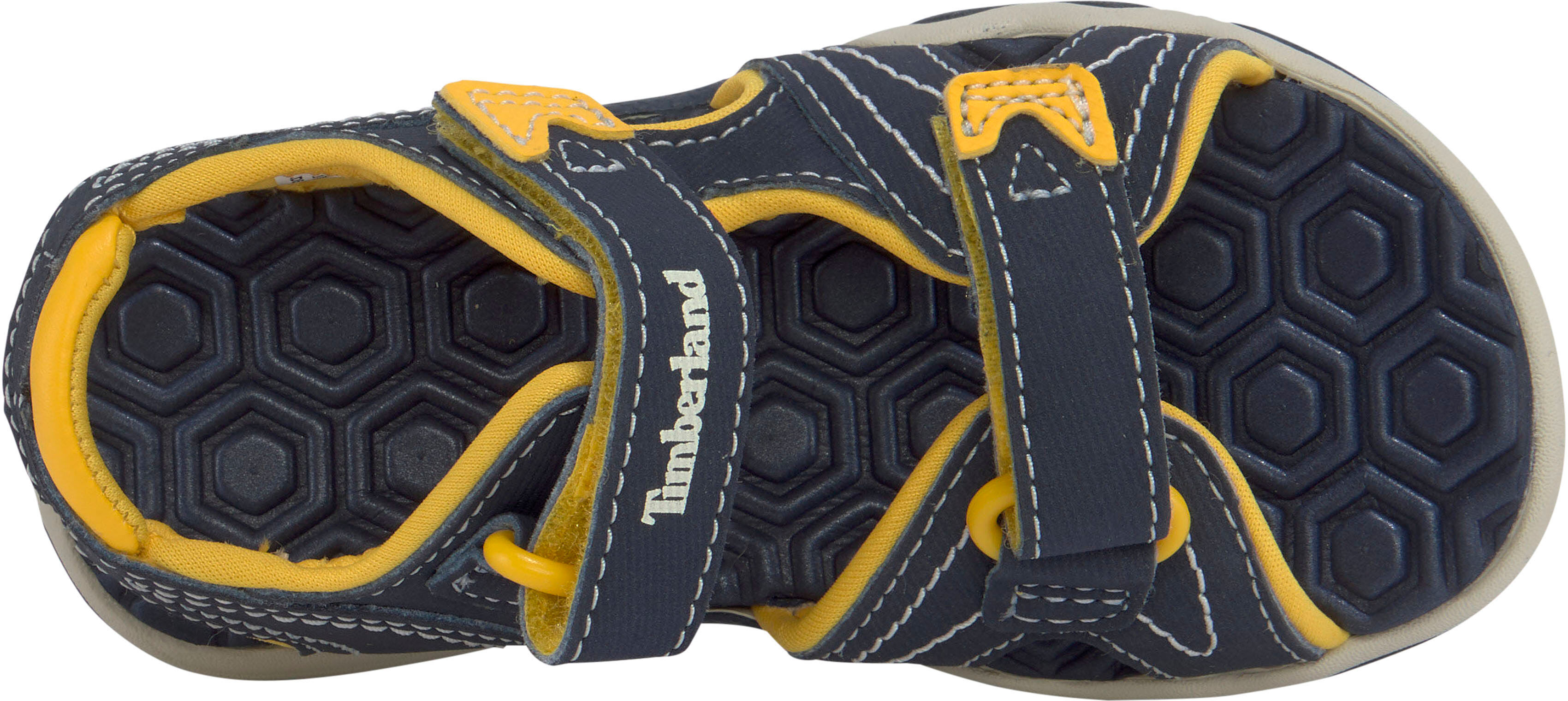 Sandale TIMBERLAND "ADVENTURE SEEKER - BACKSTRAP SANDAL", Kinder, Gr. 22, blau (navy, gelb), Textil, Schuhe Sandale, mit Klettverschluss navy, gelb 22