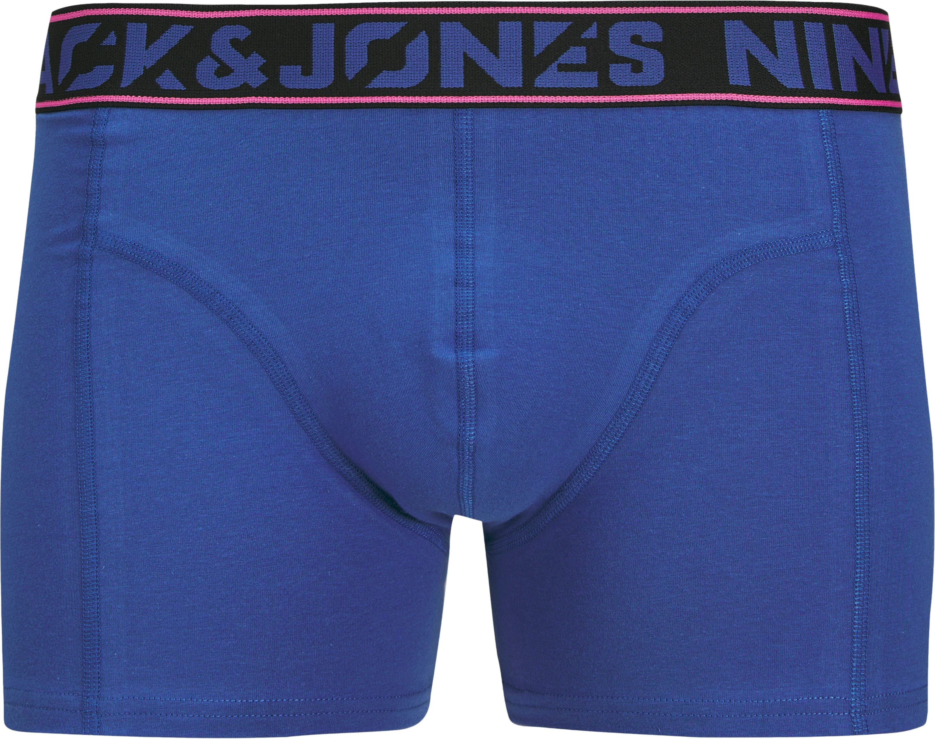 Trunk JACK & JONES "JACNINE.ZERO SOLID TRUNKS 3 PACK", Herren, Gr. S, 3 Stk., Jersey, schwarz (asphalt pack:schwarz, beaucoup blau), Jersey, Obermaterial: 95% Baumwolle, 5% Elasthan, unifarben, eng, Unterhosen Trunk, mit Marken Schriftzug