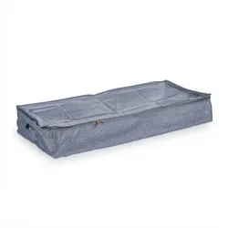 Relaxdays Unterbettkommode, 3er Set, Stoff, HxBxT: 14x100x45 cm, mit Sichtfenster, Unterbettbox flach, grau/transparent