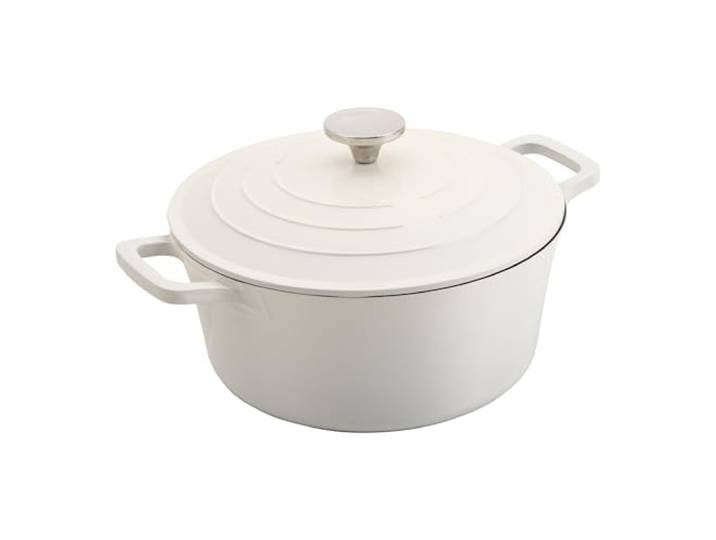 Commichef Runde Kasserolle, Auflaufform, Cremefarben, Aluminiumguss, Mit Deckel, 20cm Durchmesser, 2,8 Liter Fassungsvermögen, Geeignet für Backöfen und Kochfelder, XR-720CR