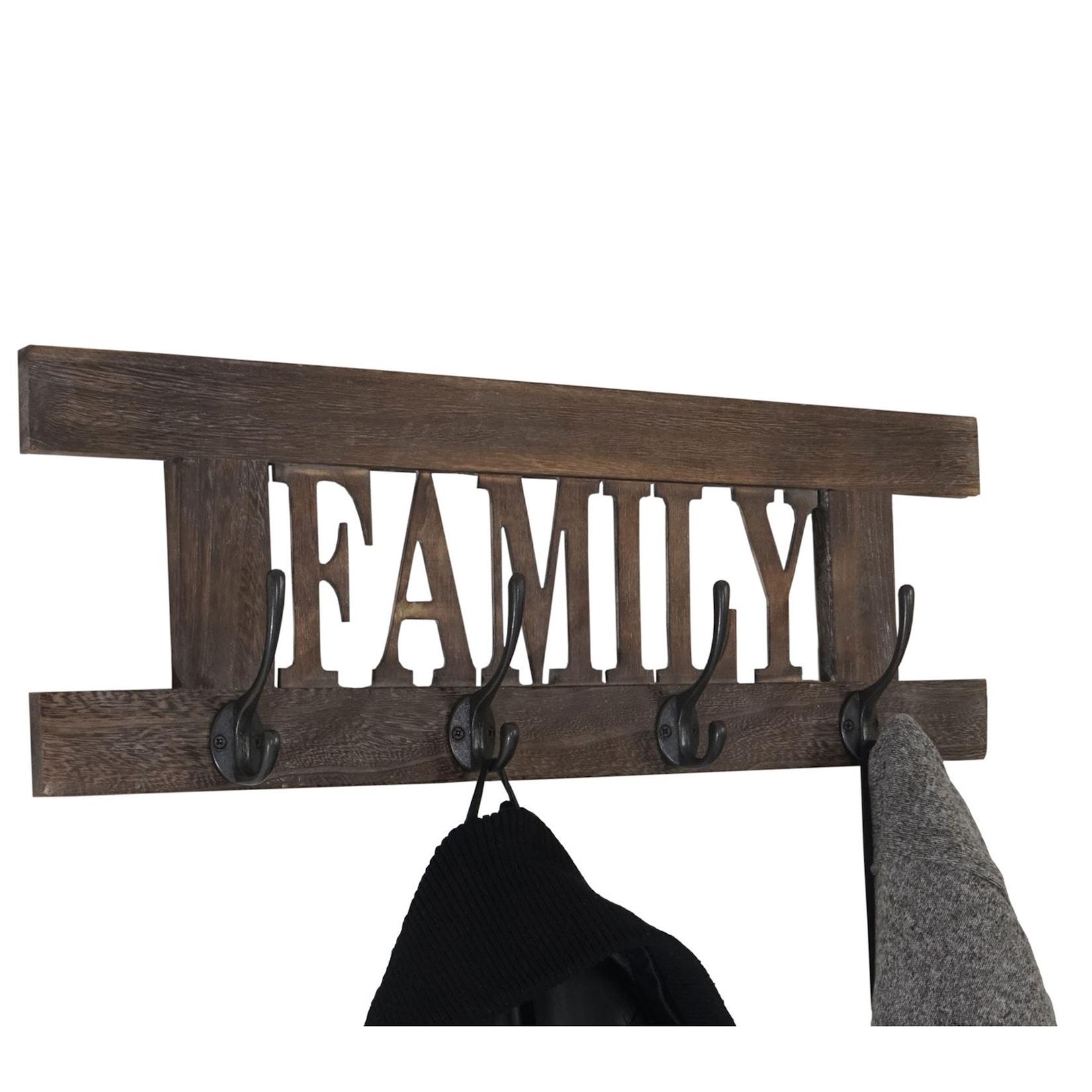 Wandgarderobe Familie, Garderobe Garderobenpaneel, Shabby-Look Vintage 20x60cm ~ braun