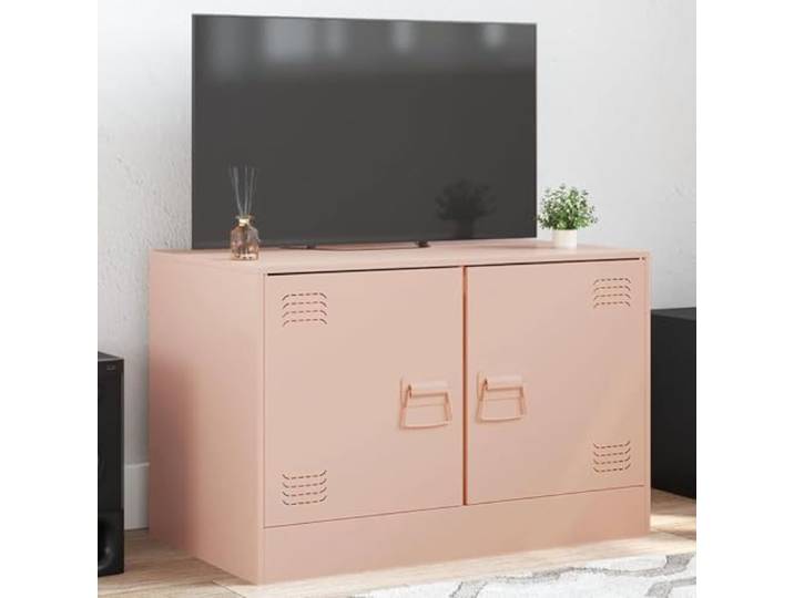 HEFZGDB TV-Schrank Rosa 67x39x44 cm Stahl Gestell mit Griffen und Stauraum, robuster TV-Tisch, kaltgewalzter Stahl, praktisches Design, pflegeleicht, Stabiler Medienregal