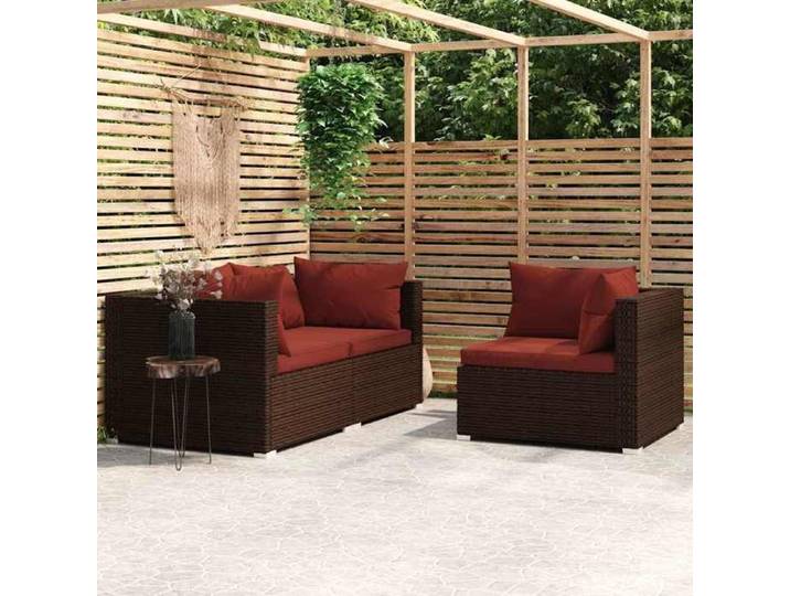 Brun Salon de jardin 3 pcs avec coussins Marron Résine tressée - Siège de balcon LV62325
