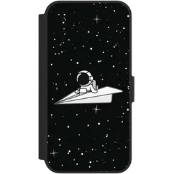Nivocase Klapphülle für Apple iPhone 16e Handyhülle aus Kunst Leder NIVOflip schwarz Astronaut Comic Papier (Apple iPhone 16e), Smartphone Hülle, Schwarz