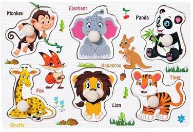 Smart Shopping Spot Handheld Montessori Baby Puzzle Matching Board Toy For Early Childhood Education With Cartoon Animals And Fruits animal