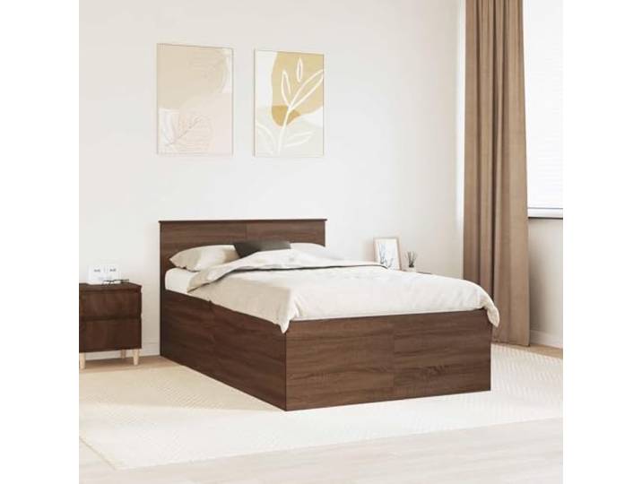 RJPLMFV Bettgestell, Eiche, Braun, 135 x 190 cm, Holz Mit Kopfteil, steifer Lattenrost, modernes Design, für Schlafzimmer im Innenbereich