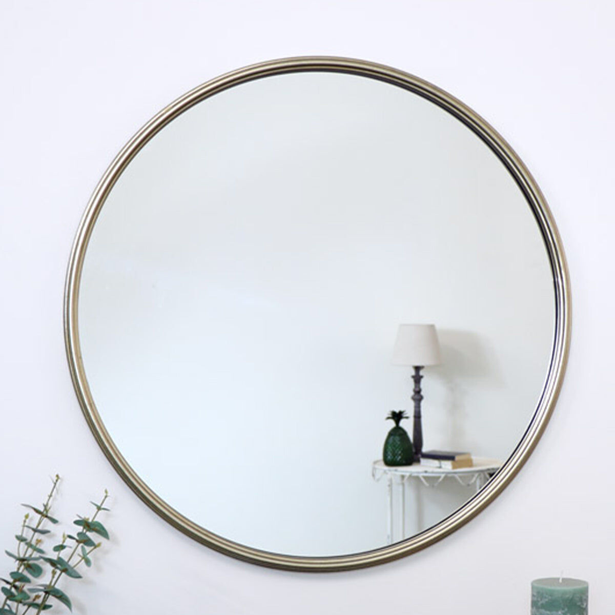Large Round Champagne Gold Wall Mirror 70cm x 70cm Metal, Glass