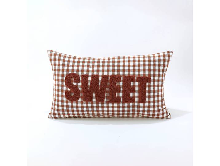 Coussin en coton, message SWEET et carreaux tissé-teint - Blancheporte