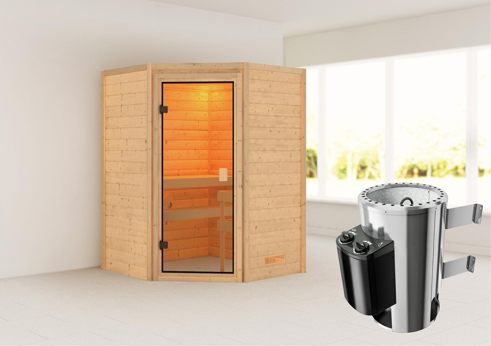KARIBUHOLZT Sauna Antonia Eck, 3,6kW int.Strg 16880439