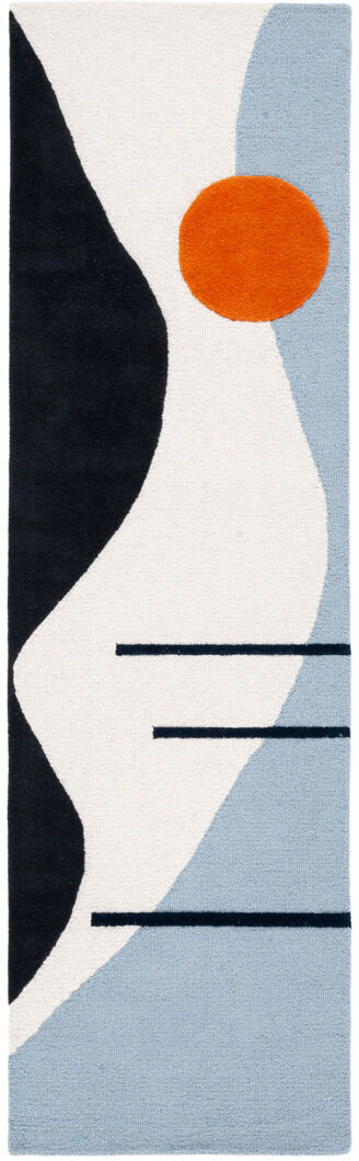 Bloomsbury Market Abstract Wool Hand Tufted Area Rug Ivory/Blue Runner 69 X 183cm