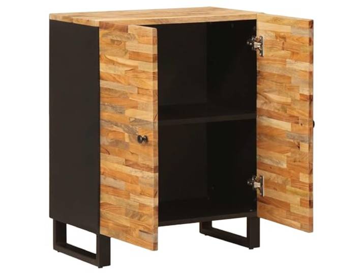 HKLGBVCR Sideboard 60 x 33 x 75 cm Mangoholz massiv Braune Oberfläche, schwarzes Fuß, Fach, Schublade, Regal, Tür, Innenbereich, einfache Reinigung