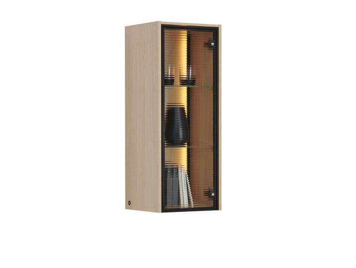 Lomoco Hängeelement, Eichefarben, Glas, Holzwerkstoff, 2 Fächer, 36x92x33 cm, Beleuchtung, hängend, Wohnzimmer, Wohnwand, Wohnwand- Serien