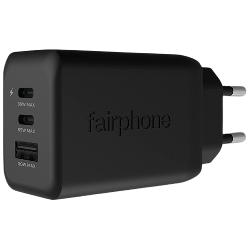 Fairphone Dual USB-C + USB Schnellladegerät 65W Schwarz