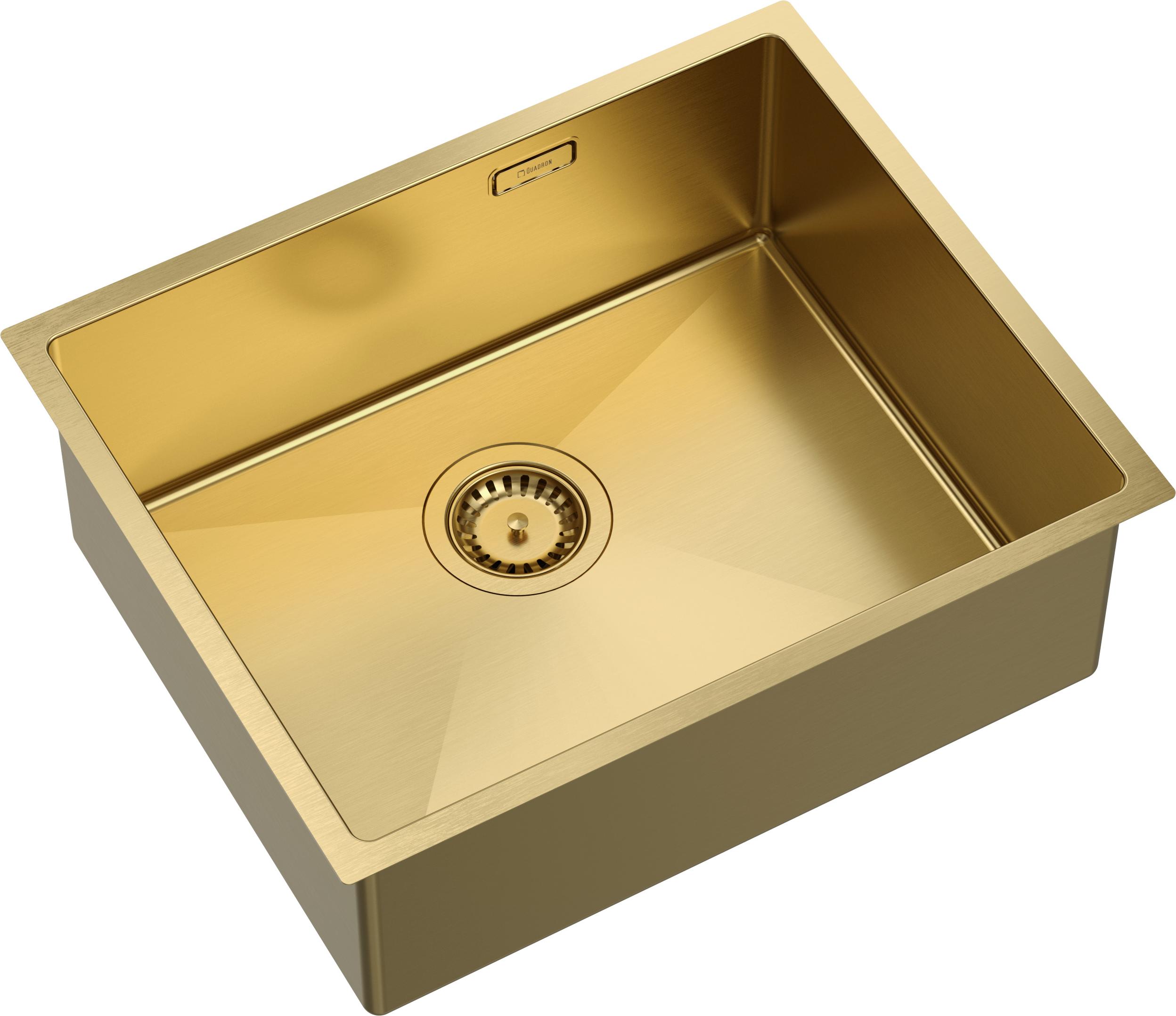 QUADRON Spülbecken 1-Becken Spüle | Größe: 54 x 44 x 20,5 cm | ANTHONY 60 | Küchenspüle Edelstahlspüle mit Siphon | Gold Pvd