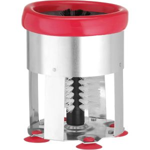 Hendi Gläserspülbürste BarUp, silber-rot, Nylonborsten, mit 4 Saugnäpfen & Bürste 17 cm