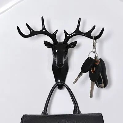 Discount Dollar Deals Wall Hanging Hook With Vintage Deer Antlers For Scarf, Clothes, And Key Storage black