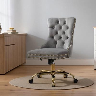 VIVIADORE Modern Tufted Swivel Office Chair with Gold Electroplated Base, Adjustable Upholstered Desk Chair with Button-Tufted Backrest