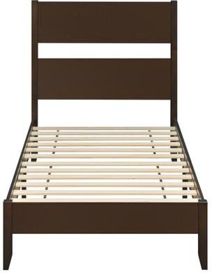 Costway Twin Bed Frame with Headboard with Solid Wood Legs 12 Slats-Rustic Brown-Dark Walnut