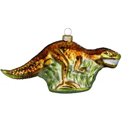 Christbaumschmuck Glas 16cm Dinosaurier Figur zum Aufhängen - Handbemalt Weihnachtsbaum Anhänger Weihnachten Weihnachtsbaumschmuck Urzeit Tiere Grün