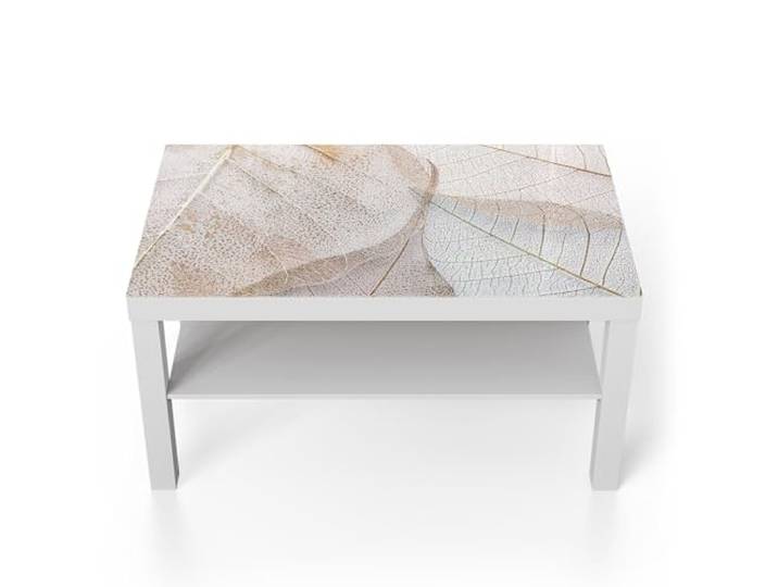 DEQORI Glastisch weiß groß 90x50 cm Motiv Zarte Blattstrukturen ausgefallener Beistelltisch aus Glas Hochglanz Couchtisch fürs Wohnzimmer moderner Couch Tisch mit Design