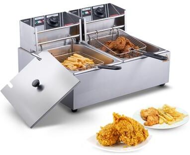 VEVOR Commercial Electric Deep Fryer 24L 3000W Dual Basket Stainless Steel Countertop with Time Control & Oil Filtration