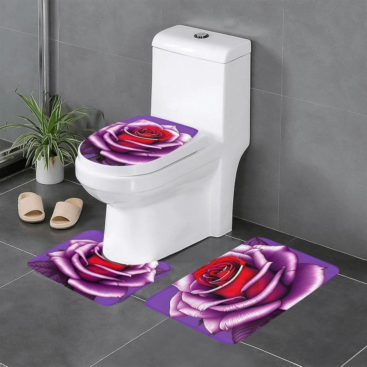3-delige absorberende en antislip badkamertapijtenset in Fuchsia Rose, 60 x 40 cm