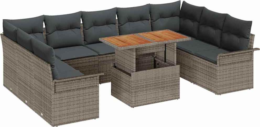 Modulares Garten-Sofa-Set, 9-Sitzer, Poly-Rattan Grau, UV-beständig, mit Stauraum, pulverbeschichteter Stahlrahmen