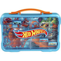 Hot Wheels - Sammelkoffervitrine mit Licht, Aufbewahrungsbox hellblau/transparent, für 54 Fahrzeuge, 1:64