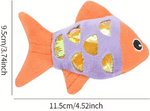Inspire Picks Colorful Fish Catnip Kicker Toy Crinkle Paper Plush Chew & Interactive Cat Toy tangerine