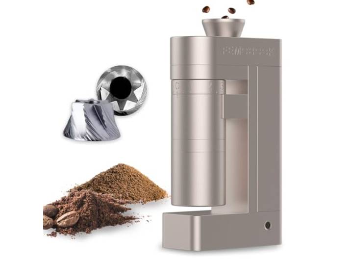 FEMOBOOK-A5 Elektrische Kaffeemühle mit Kegelmahlwerk,Champagnergold Kabellose, USB-wiederaufladbare Single-Dose-Kaffeemühle, 53 mm Edelstahl-Kegelmahlwerk, für Espresso und Pour-over