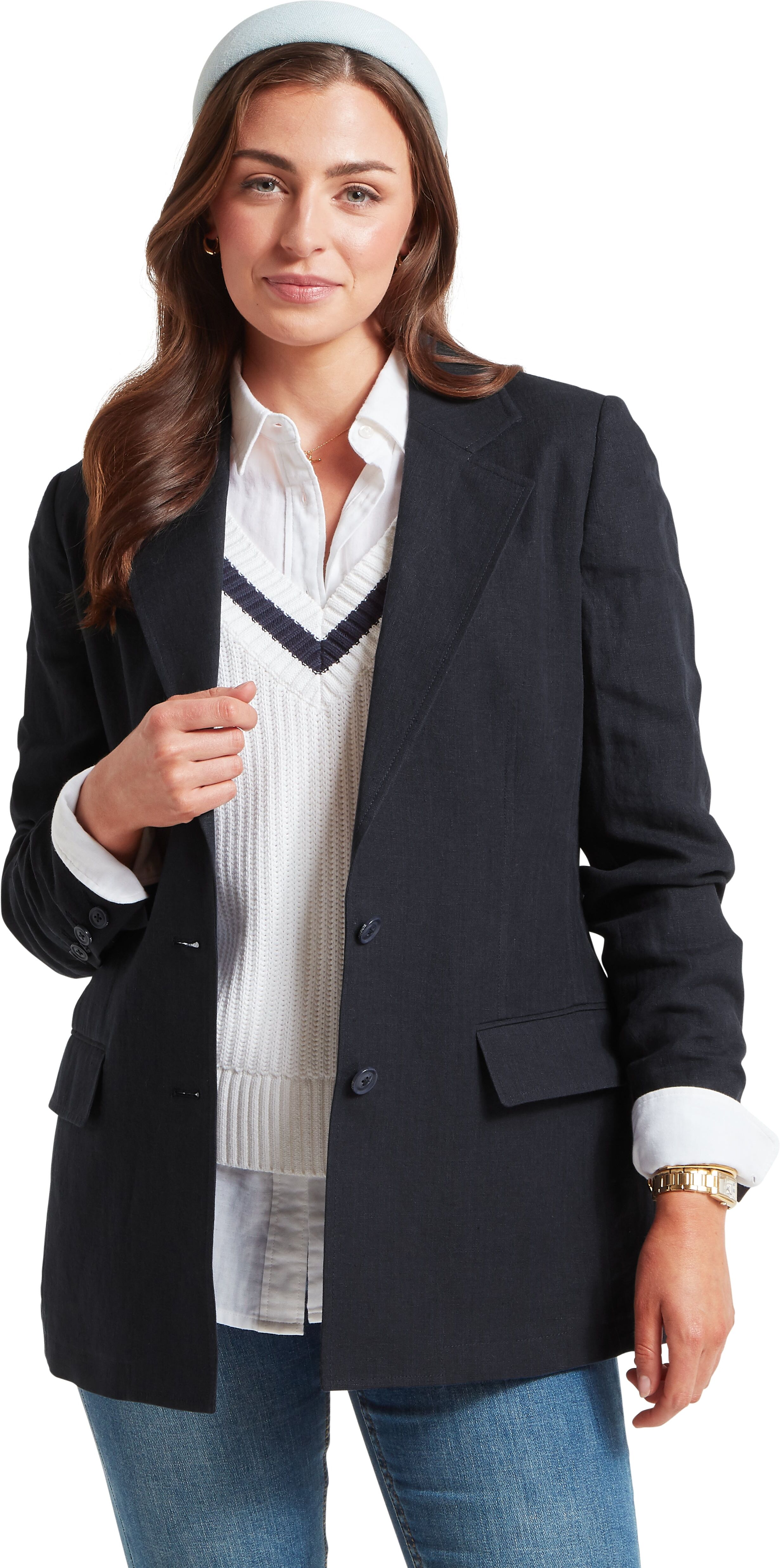 Schöffel Country Henley Linen Blazer - Blue - Size UK8 - Women